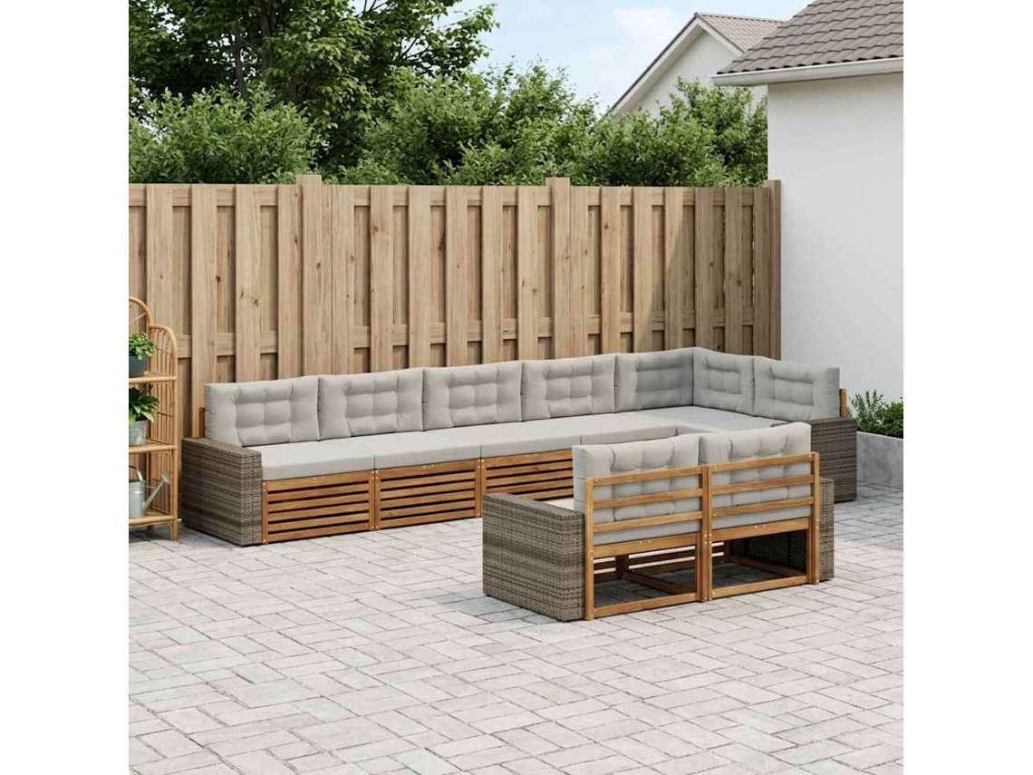 Vidaxl Conjunto De Sofás Para Exterior 8 Pcs Natural E Cinzento-claro