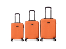 Conjunto Benzi Mala Bz5784na com 3 peças rígidas extensíveis, em ABS, cabines de 50 cm (média), 60 cm (grande) e 70 cm, com 4 rodas duplas, cor laranja.