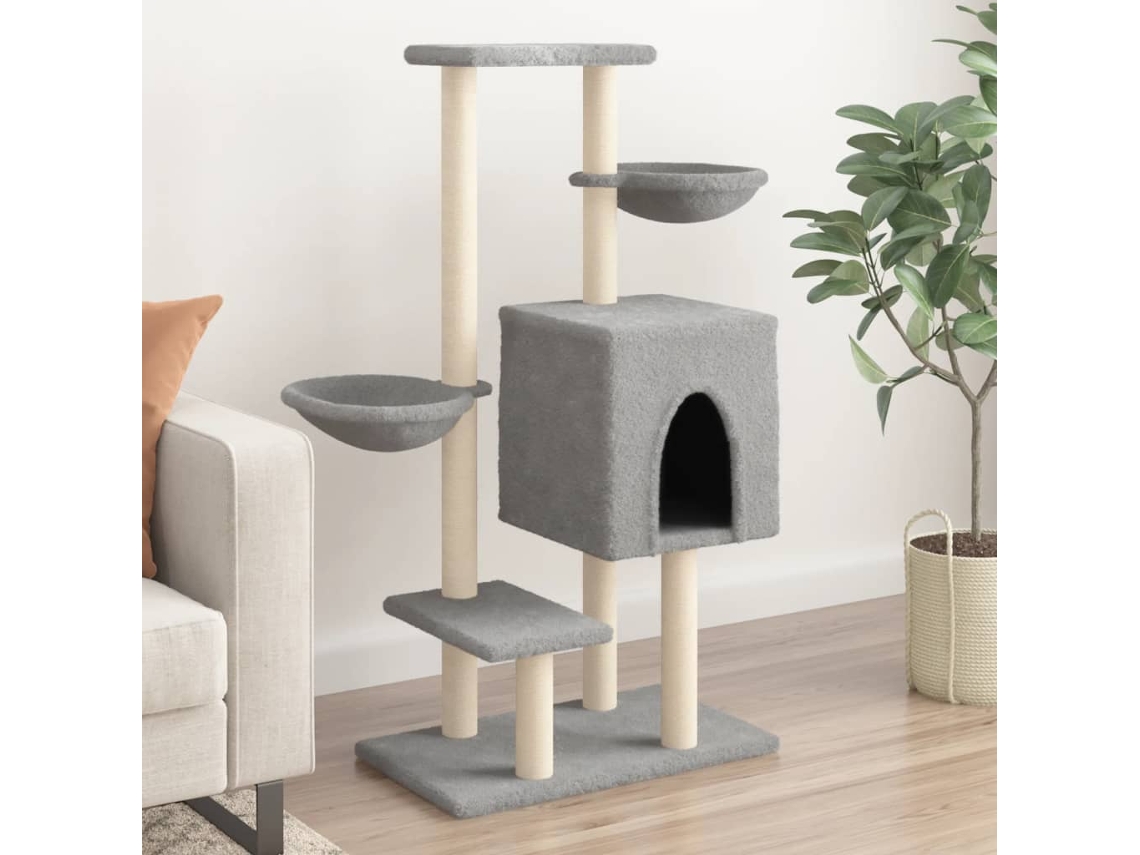 Vidaxl Árvore P/ Gatos C/ Postes Arranhadores Sisal 117 Cm Cinza-claro
