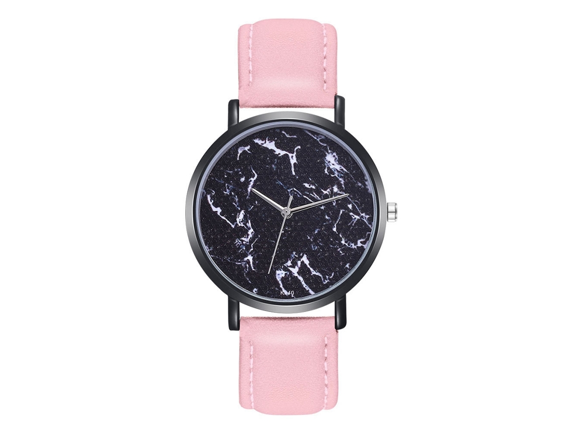 Relógio de quartzo para casal com pulseira de couro PU, mostrador redondo, moderno (rosa)
