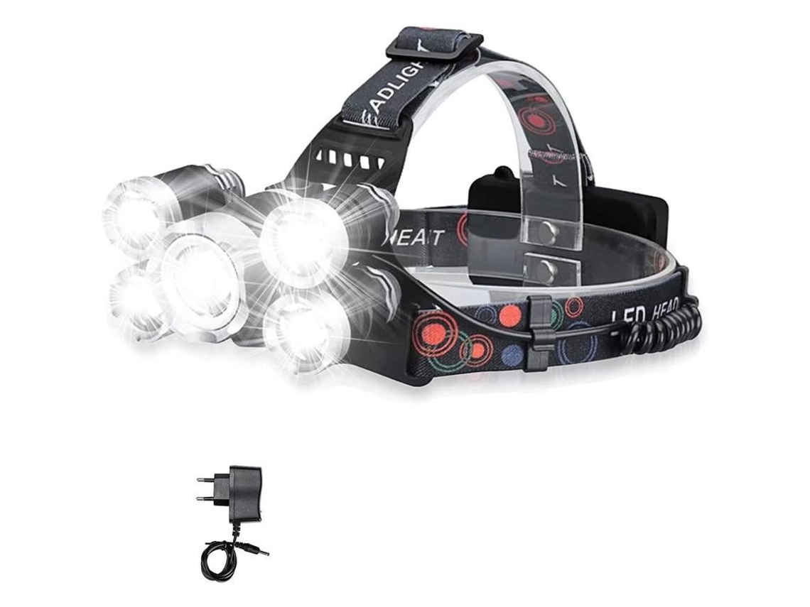 Lanterna frontal recarregável 12000lm 5 LED 4 modos sensor IPX4 impermeável