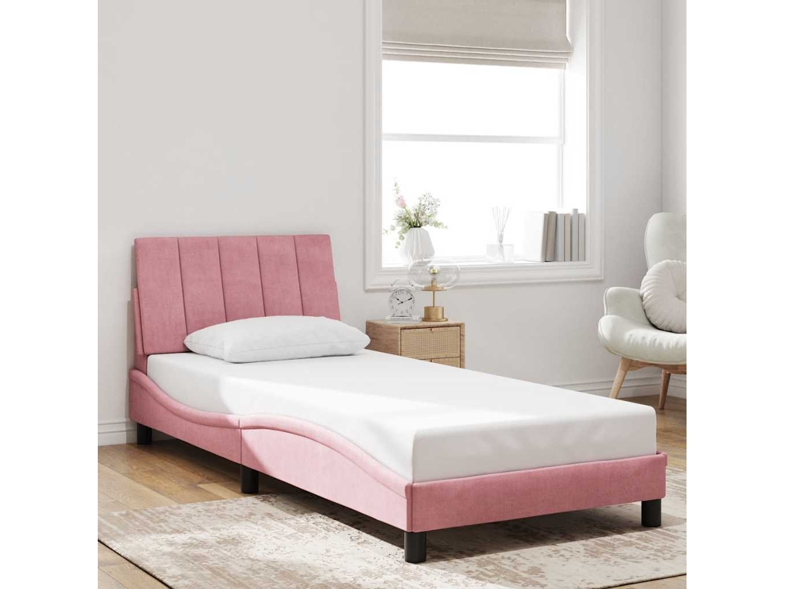 Vidaxl Estrutura De Cama Sem Colchão Hanko 90x200 Cm Veludo Rosa