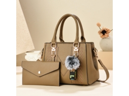 Bolsa Feminina de Grande Capacidade 2026, Bolsa de Ombro, Chaveiro com Pompom, Bolsa Pequena bolsa Cáqui para Mãe e Filha YUNZII