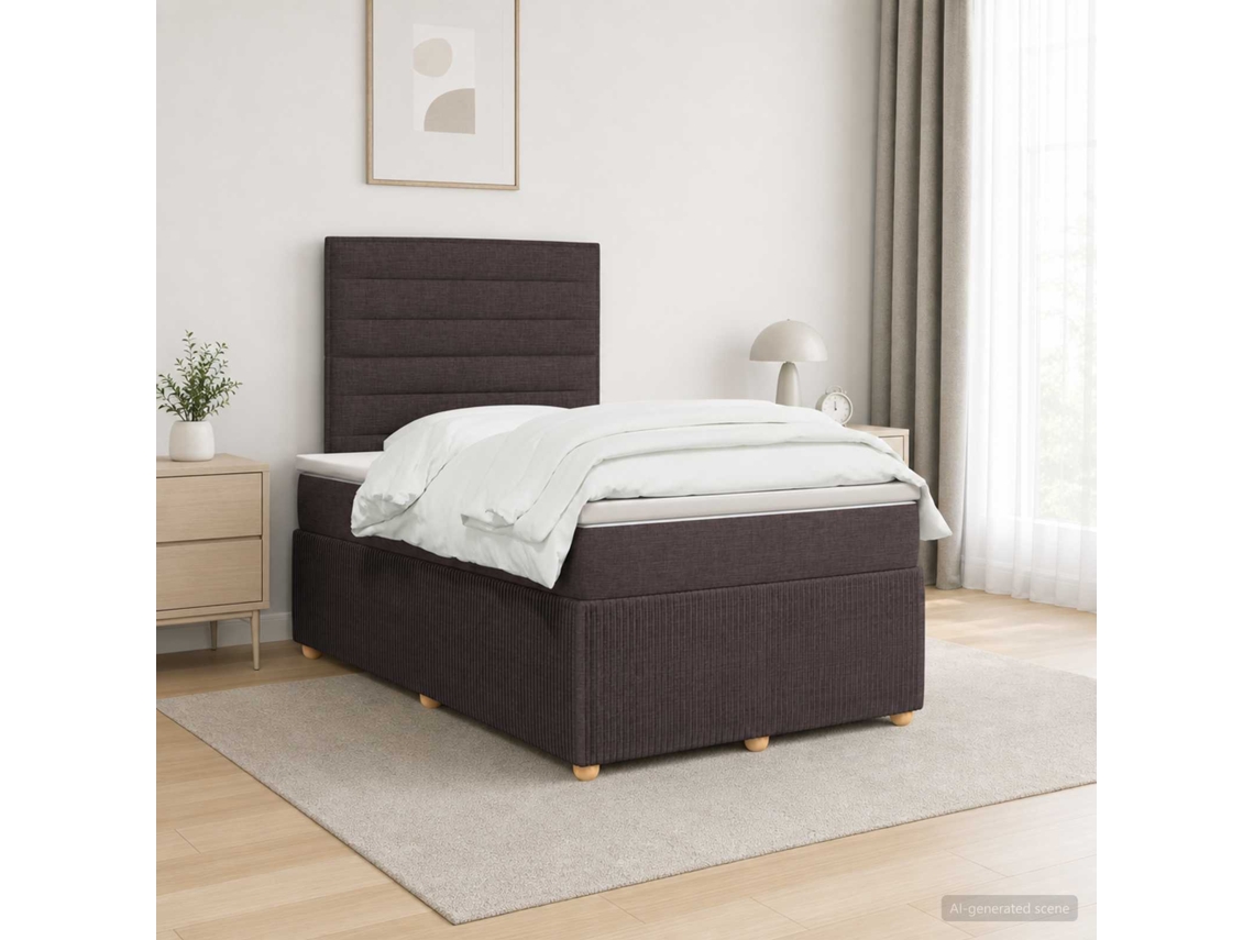Vidaxl Cama Box Spring Com Colchão Marrom Escuro 120 X 200 Cm Tecido