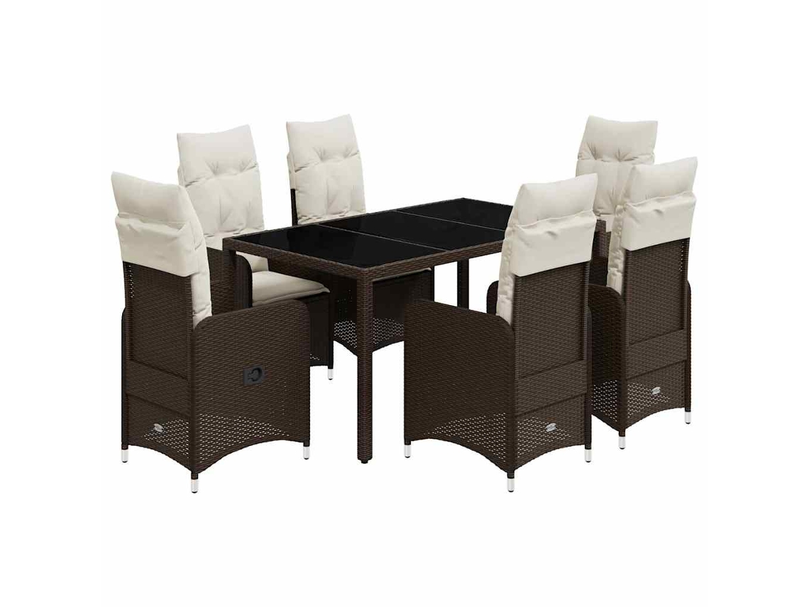 Conjunto de 7 Bistrôs de Jardim com Almofadões Vime Pe Castanho MAISON EXCLUSIVE