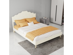 Cama Estofada Moderna 140x200 Cm Bege Com Cabeceira Macia, Base Baixa Sem Elevação Hidráulica (sem Colchão)