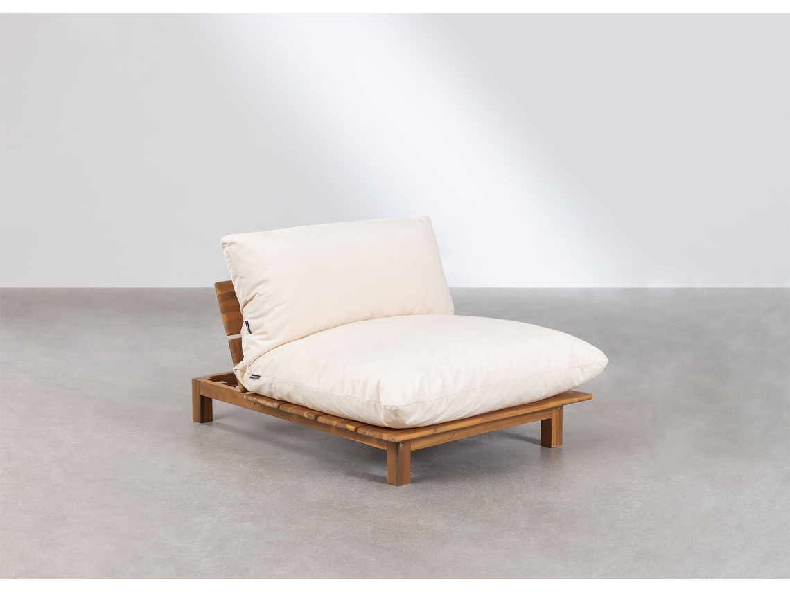 Sofá Modular Reclinável 4 Peças Com Puff Brina Madeira Feito de Acácia Bege Creme SKLUM
