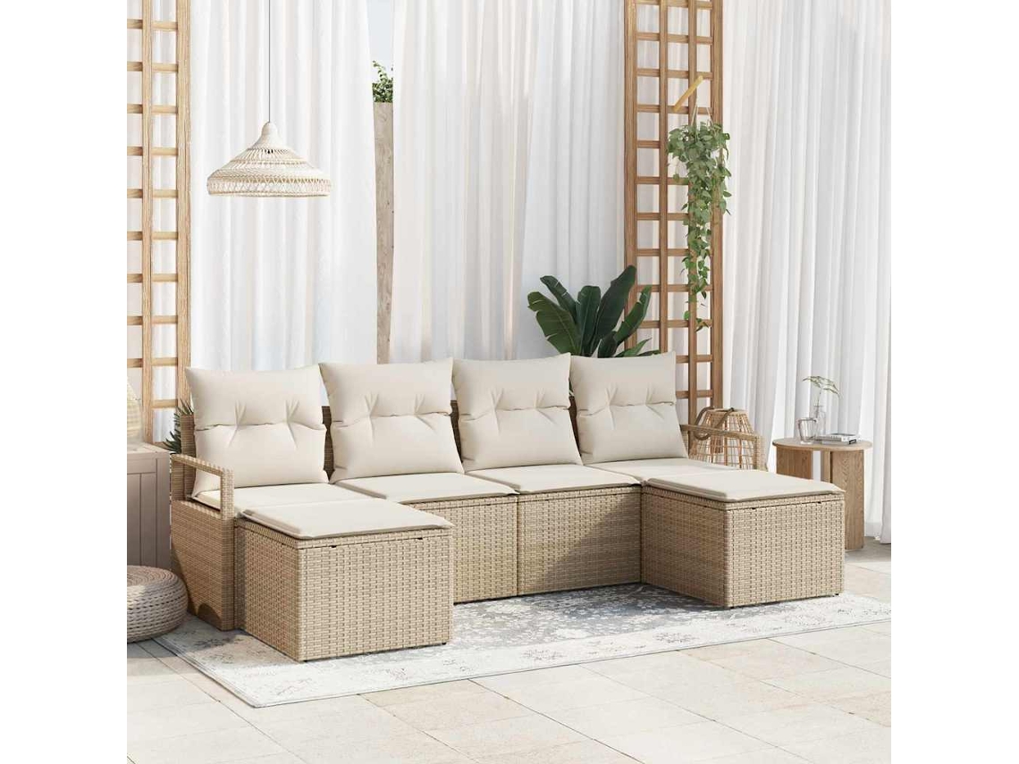 Vidaxl Conjunto De Sofás 6 Unid. Bege E Creme Vime Pe