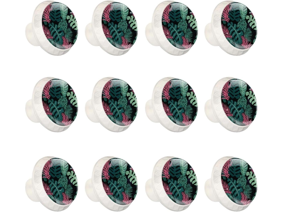 Puxadores E Botões Redondos Para Gavetas Armários, Conjunto De 12 Peças, Design Abstrato Com Folhas Tropicais, Puxadores