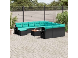 Vidaxl Conjunto De Sofá De Jardim Com 13 Peças E Almofadas Em Rattan Sintético Preto
