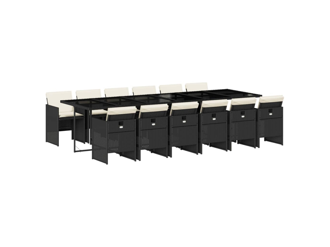 Conjunto de 13 Jantar para Jardim com Almofadões Vime Pe Preto MAISON EXCLUSIVE