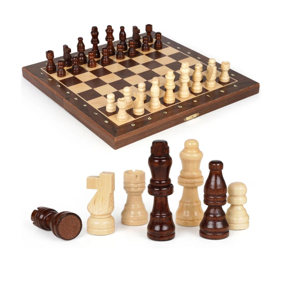 Jogo De Xadrez De 30 Cm, Peças De Madeira Feitas À Mão, Inclui 2 Damas Extras.