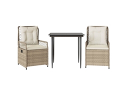 Conjunto de Jantar 3 Pcs para Jardim com Almofadões Vime Pe Bege MAISON EXCLUSIVE (3 pcs)