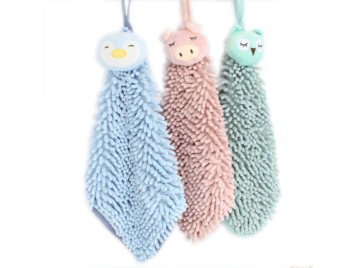 Conjunto de 3 Toalhas de Pendurar Macias e Fofas em Chenille com Estampas Divertidas de Coruja e Pinguim a AQUAFORGE