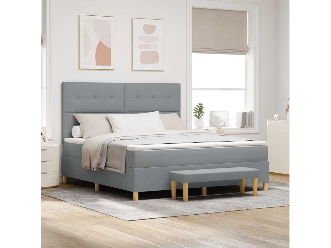 Vidaxl Cama Box Com Cabeceira Cinzento-claro 200 X 180 Cm Tecido