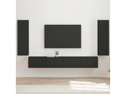 Vidaxl Conjunto De Gabinete De Parede Para Tv 4 Unid. Preto