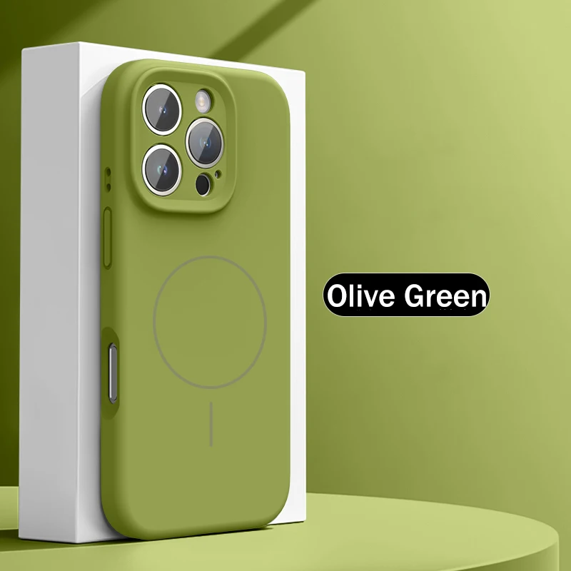 (capa Protetora De Silicone Líquido Para Iphone 12 Pro Max Verde) Compatível Com Carregamento Sem Fio E Fixação Magnética.