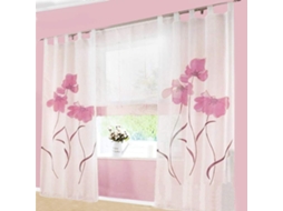 Cortina Estilo Xale, Conjunto De 2 Peças, Estampa Floral, Para Sala Estar E Quarto, Com Fivela . Aquaforge (150 Cm Largura, 145 Altura, Rosa)