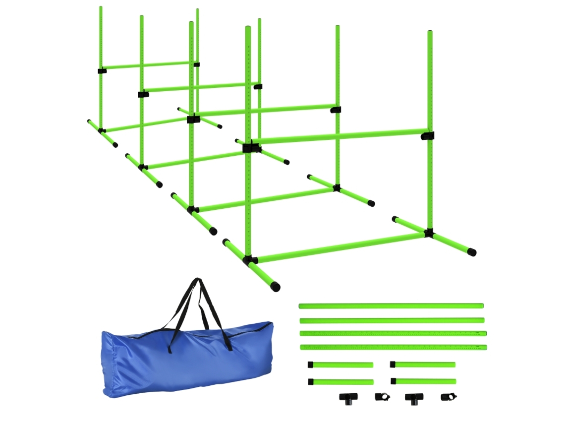 Conjunto De Agilidade Para Cães, 4 Peças, Equipamento De Agilidade Com Altura Ajustável, 4 Obstáculos, Bolsa De Transporte, 99 X 65 X 94 Cm, Verde