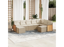 Vidaxl 9 Pcs Conjunto De Sofás P/ Jardim Com Almofadões Vime Pe Bege
