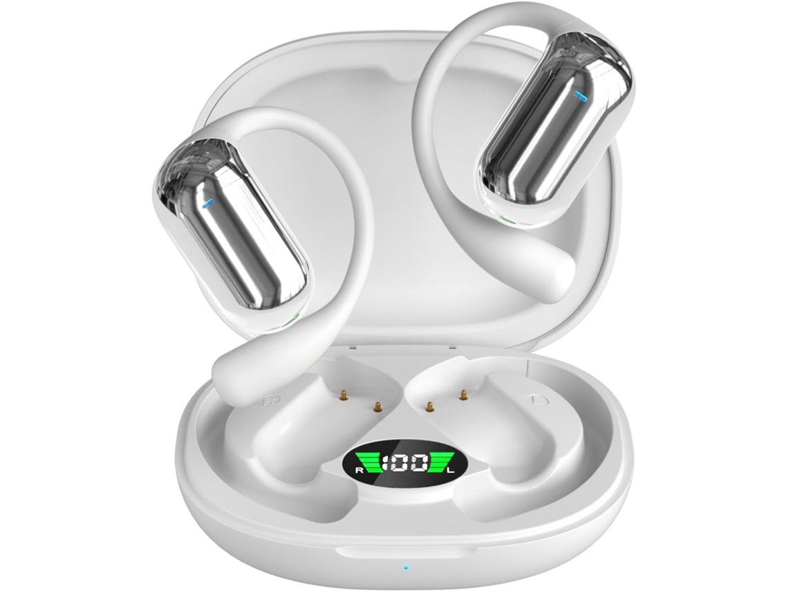 Fones de Ouvido Bluetooth com Gancho para Orelha e Microfone com Cancelamento de Ruído para Esportes/exercícios/corrida JIAPEI (branco)
