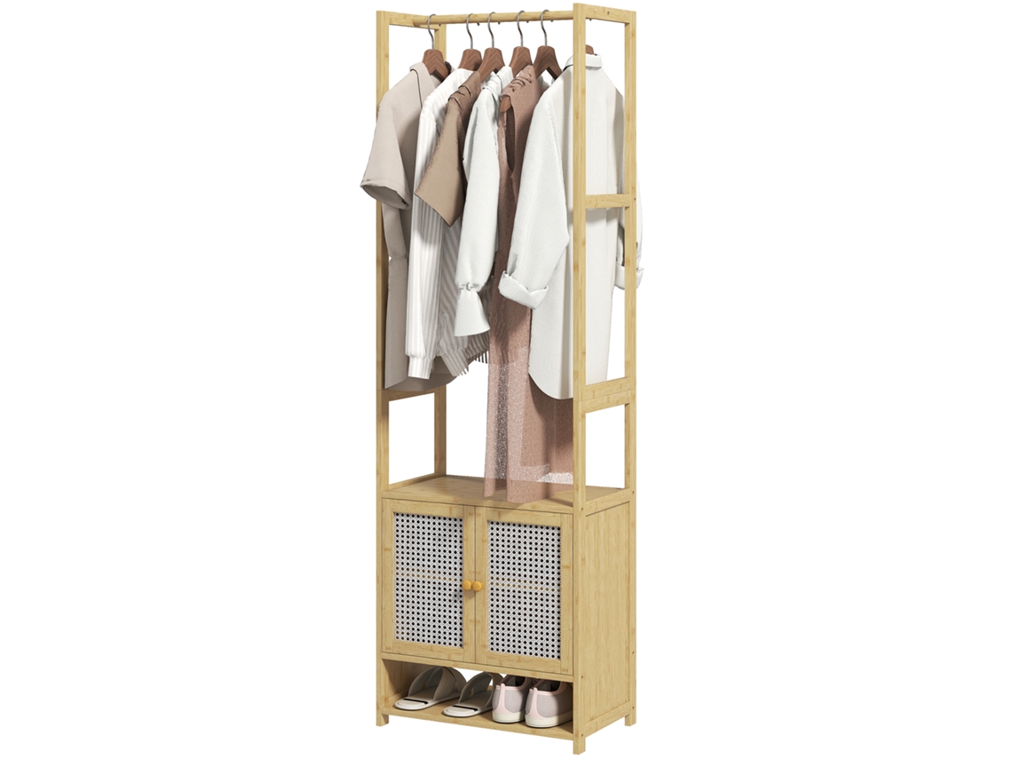 Cabideiro de Bambu com Sapateira e Prateleira ajustável barra para pendurar 53x31x168cm S/MARCA