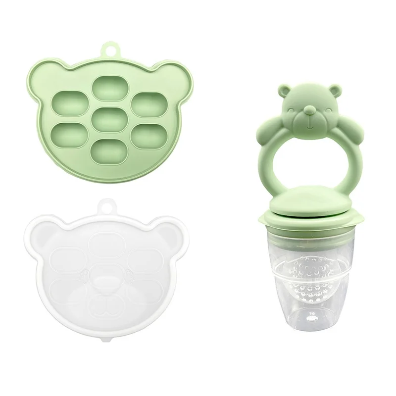Mordedor Bebé Alimentador EIFSON 6+ Meses 2 em 1 Alivio Gengivas Molde Gelo (urso Verde)