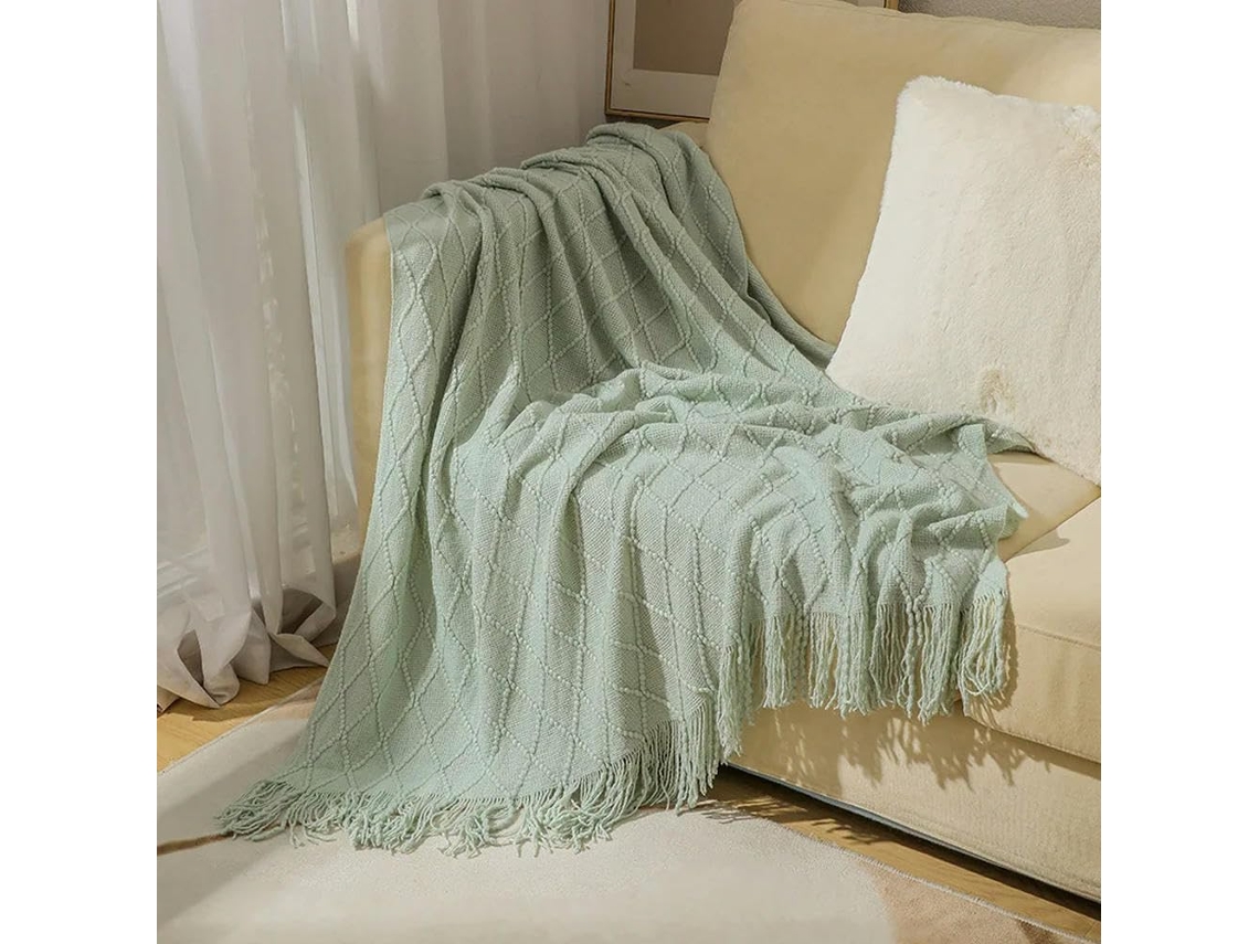 Manta de Tricô para Sofá e Cama Macia Decoração Casa com Pompom Leve Respirável, Macio, Quente, Ideal para Qua