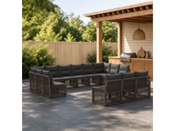 Vidaxl Conjunto De Sofá De Jardim 13 Unid. Cinzento Vime Pe