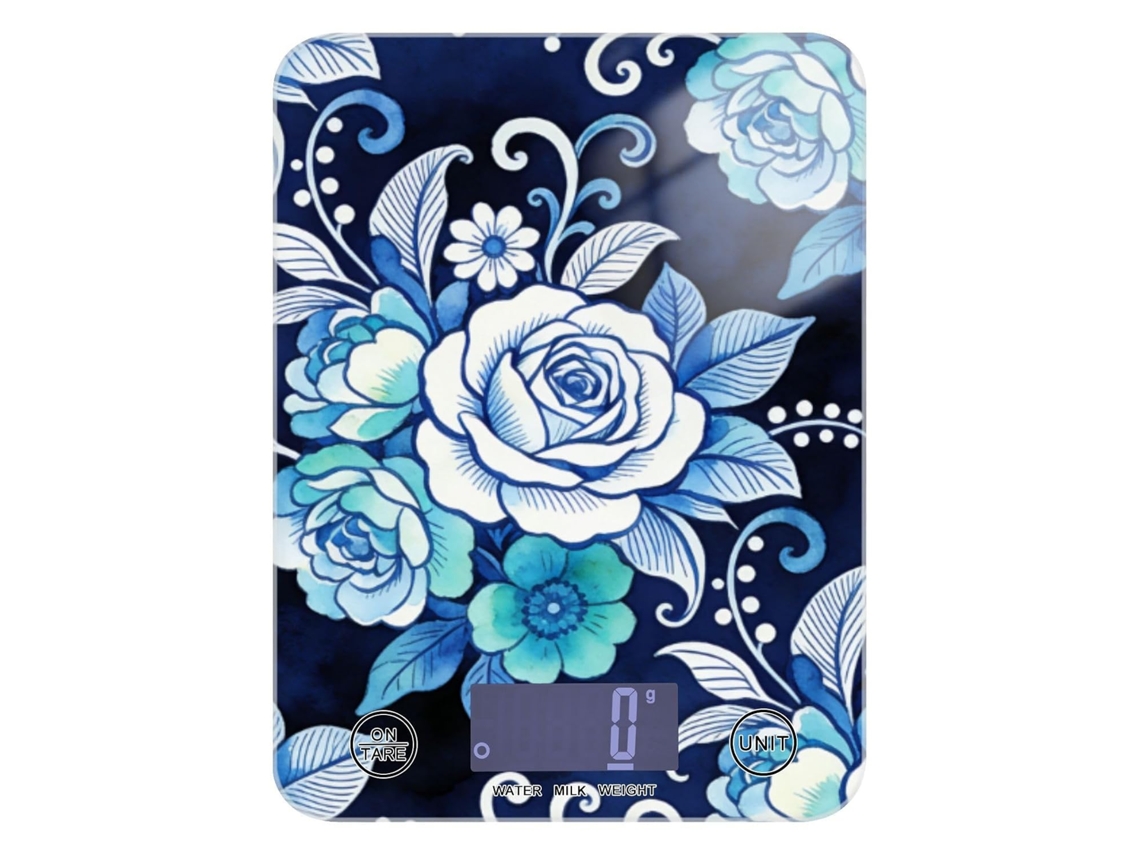 Balança De Alimentos Bariátrica Com Design Misterioso Flor Azul Boêmia Uso Doméstico, 5kg 12lbs, Balança De Cozinha