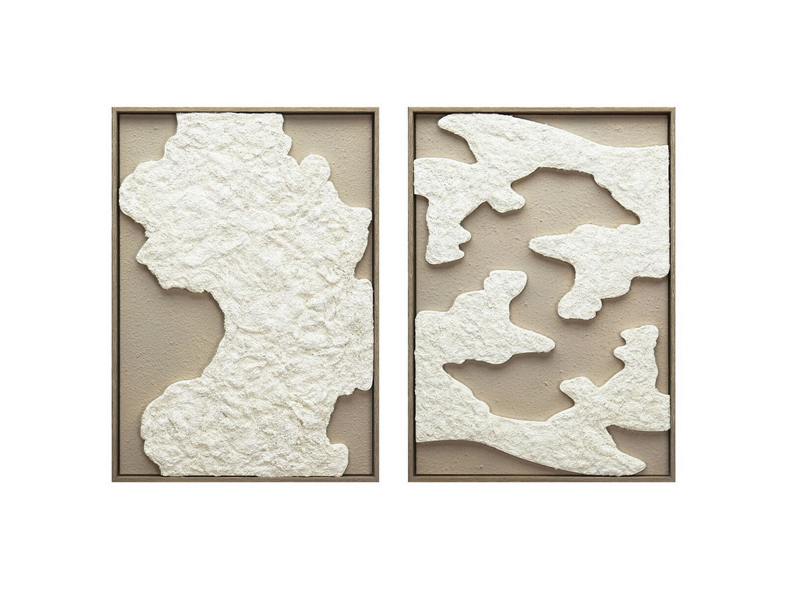 Pintura Home Esprit Branco Bege Abstrato Moderno 50 X 3,8 X 70 Cm (2 Unidades)