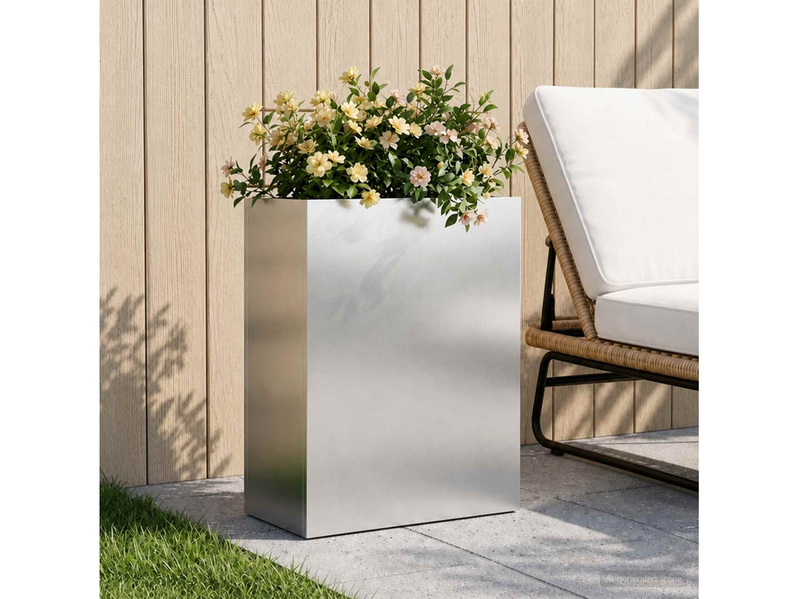 Vidaxl Vaso De Jardim Prateado 40 X 20 X 50 Cm Aço Inoxidável