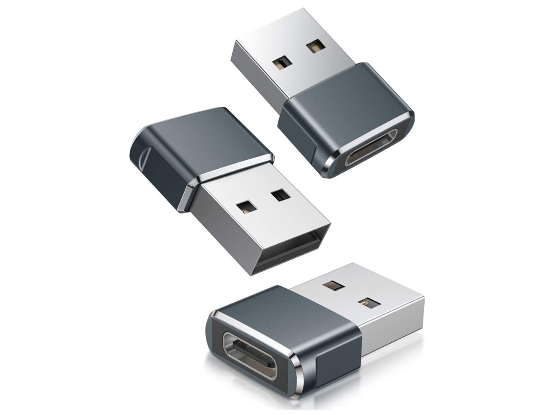 3 Adaptadores, Usb C Fêmea para Usb a Macho, Carregar / Transferência de Dados, Cinza AOZORZ