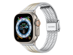 Bracelete Para Apple Watch 46/49/45/44mm - Aço Inoxidável Com Fivela De 7 Contas Prata Dourada