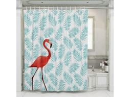 Cortina De Duche Em Poliéster Flamingo E Folhas 180x180 Cm Com 12 Ganchos