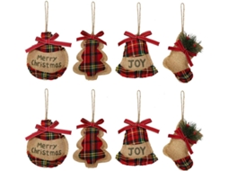 Enfeites para Meias de Árvore de Natal Bola de Sino de Meia de Natal de Serapilheira com Xadrez Vermelho e Verde Moderno