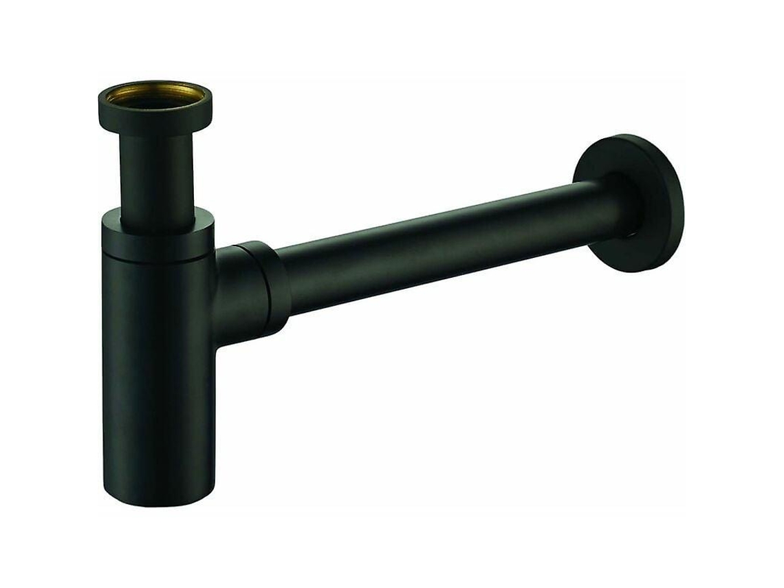 Sifão Padrão Redondo de Latão, Acabamento Preto Fosco, Conexões 1 1/4, 320cm, 660g