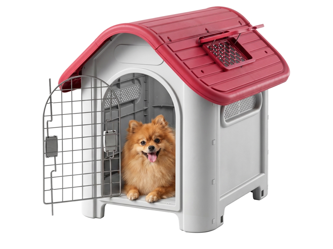 Niche For Chien Extérieur And Intérieur Double Porte In Metal And Multi-ventilation 59 X 75 X 66 Cm Rouge
