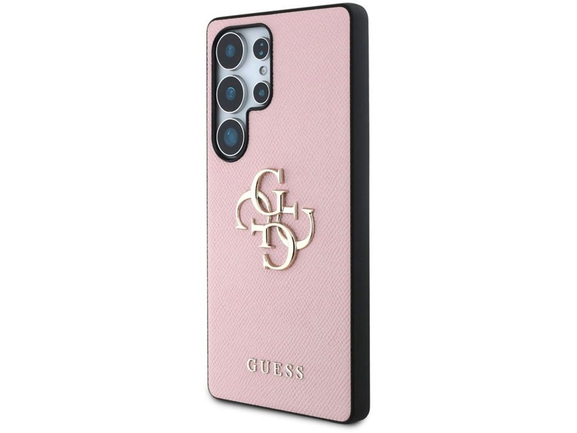 Capa Traseira Guess Pu Texturizada 4g Com Logo Em Metal Para Samsung Galaxy S25 Ultra Rosa