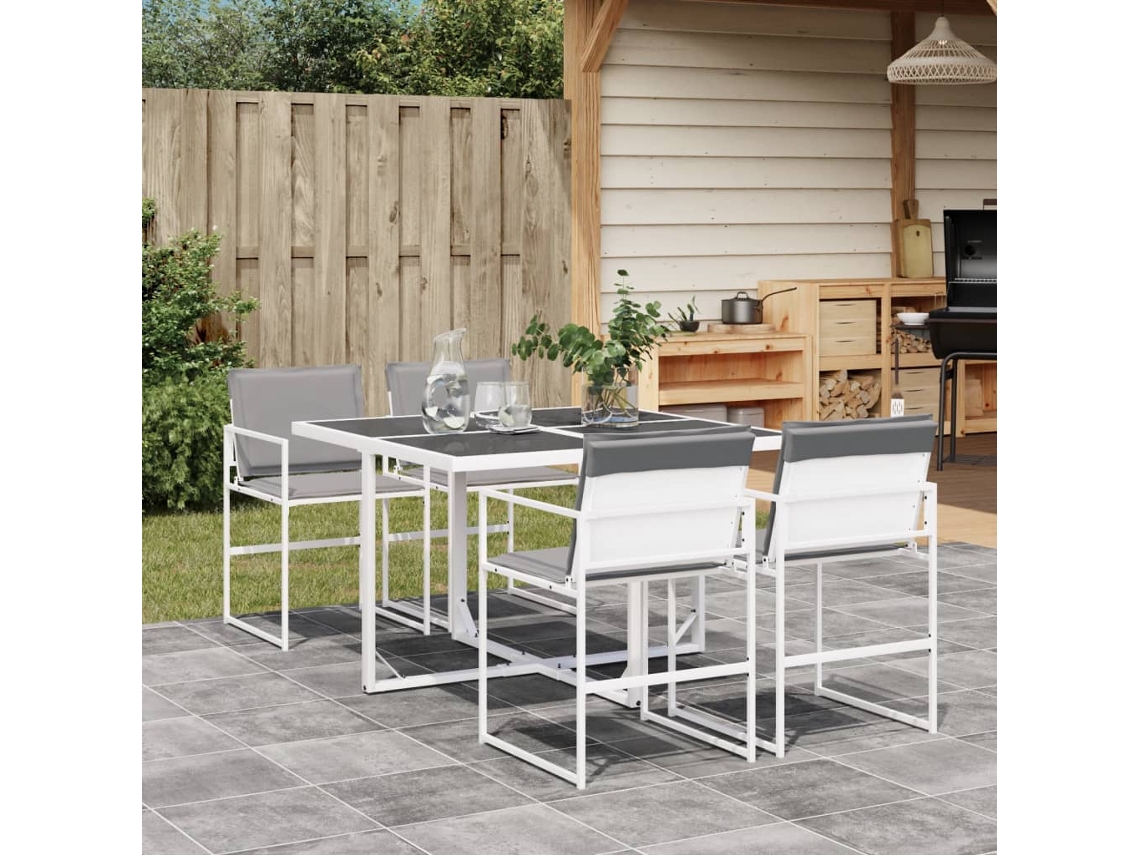 Vidaxl 5 Pcs Conj. De Jantar P/ Jardim C/ Almofadões Textilene Branco