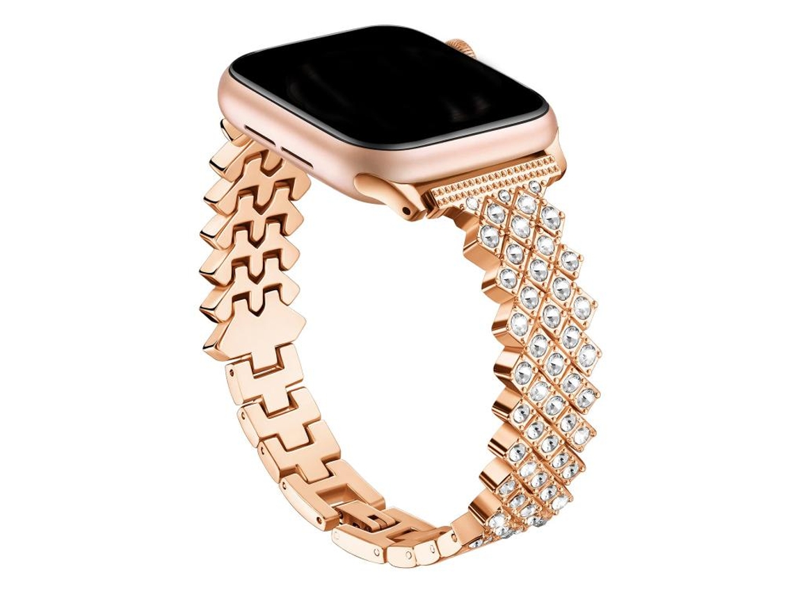 Bracelete para Apple Watch 42/41/40/38mm Liga de Zinco com Diamante Rômbico Ouro Rosa XIAOMOYU