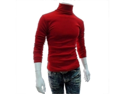 Suéter De Gola Alta De Inverno E Primavera Para Homem, Manga Longa, Tecido De Algodão Misturado, Estilo Casual Vermelho