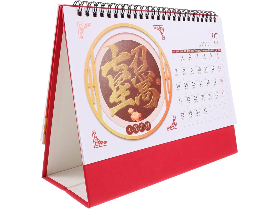 Calendário De Mesa Estilo Chinês, De Vintage Do Ano Do Dragão Com Encadernação Em Espiral Resistente Para