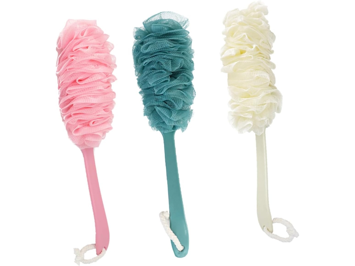 Conjunto De 3 Escovas Banho Com Cabo Longo, Escova Esfoliante Segura Para Remover Células Mortas Da Pele E Estimular A