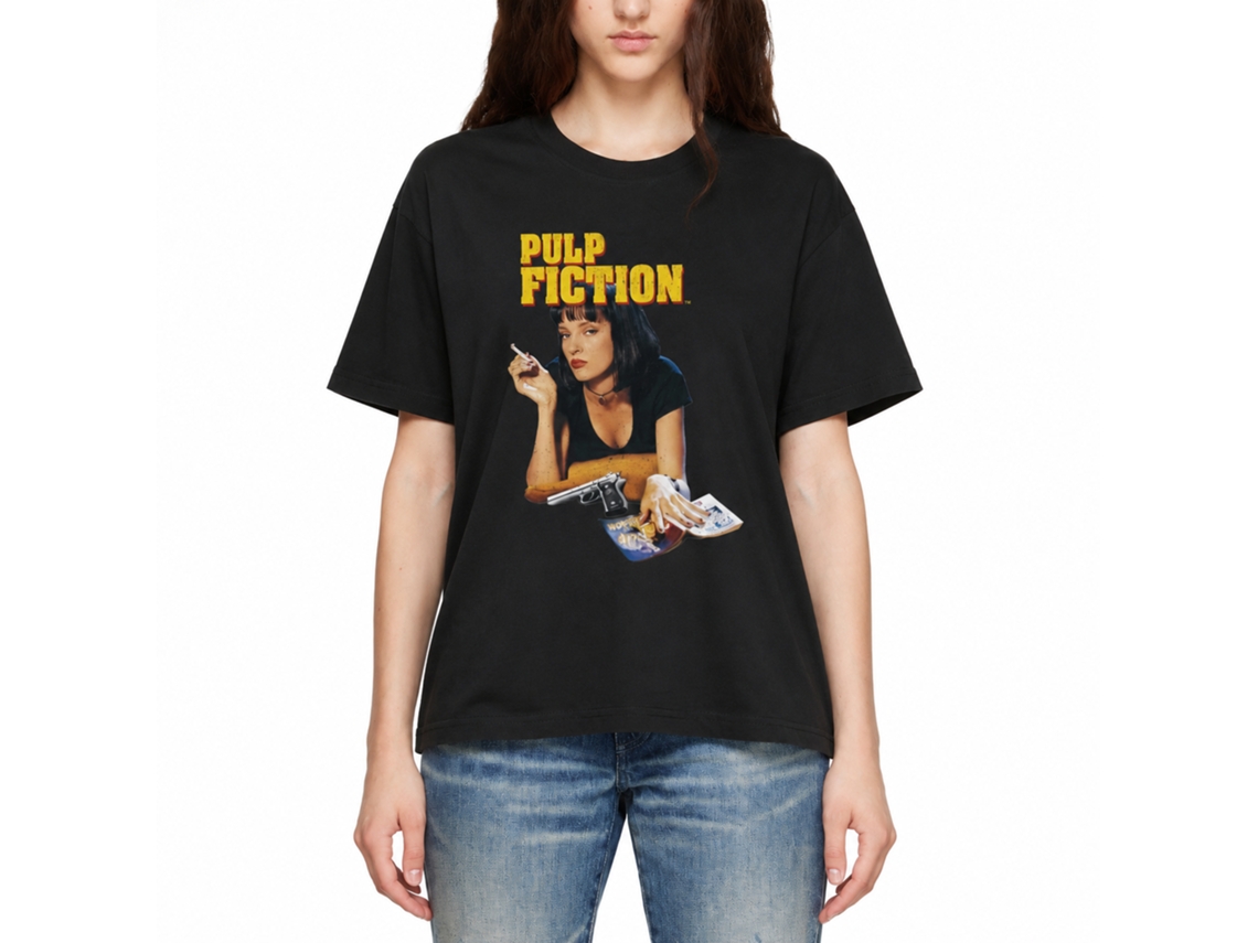 Rockinstone Men's T-shirt Pulp Fiction Vintage Mia Wallace Graphic Print Tee Black Size:xxxl