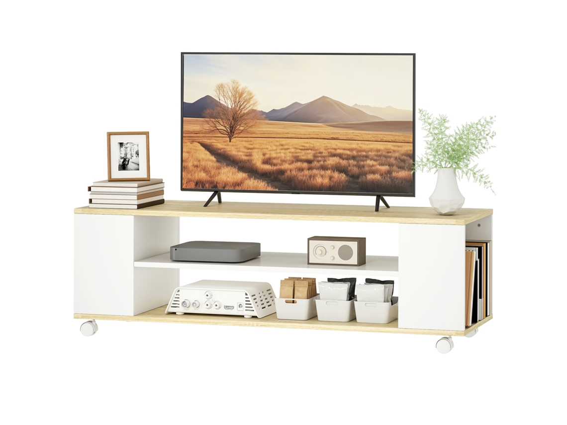 Suporte para TV até 55 polegadas com 2 prateleiras, rodas flutuantes 120x40x38,5 Cm | S/MARCA
