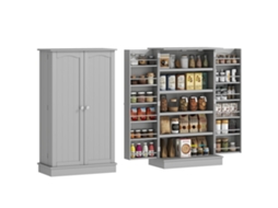 Armário de Despensa 2 Portas 5 Prateleiras Suportes Temperos 60x30x104cm Cinza ZENCORE SERVICES