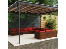Vidaxl 11 Pcs Conjunto Lounge Jardim C/ Almofadões Vime Pe Castanho