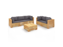 6 Pcs Conjunto Lounge Jardim C/ Almofadões Madeira Teca Maciça MAISON EXCLUSIVE