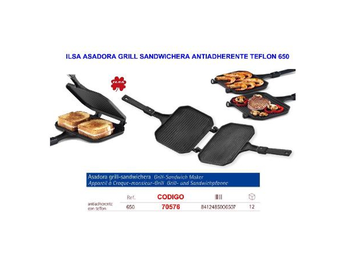 Ilsa asadora grill sandwichera antiadherente teflon 650